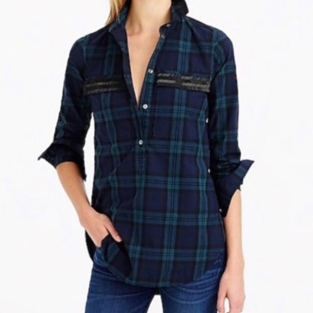 J. Crew Black Watch Plaid Button Down Shirt Size 2